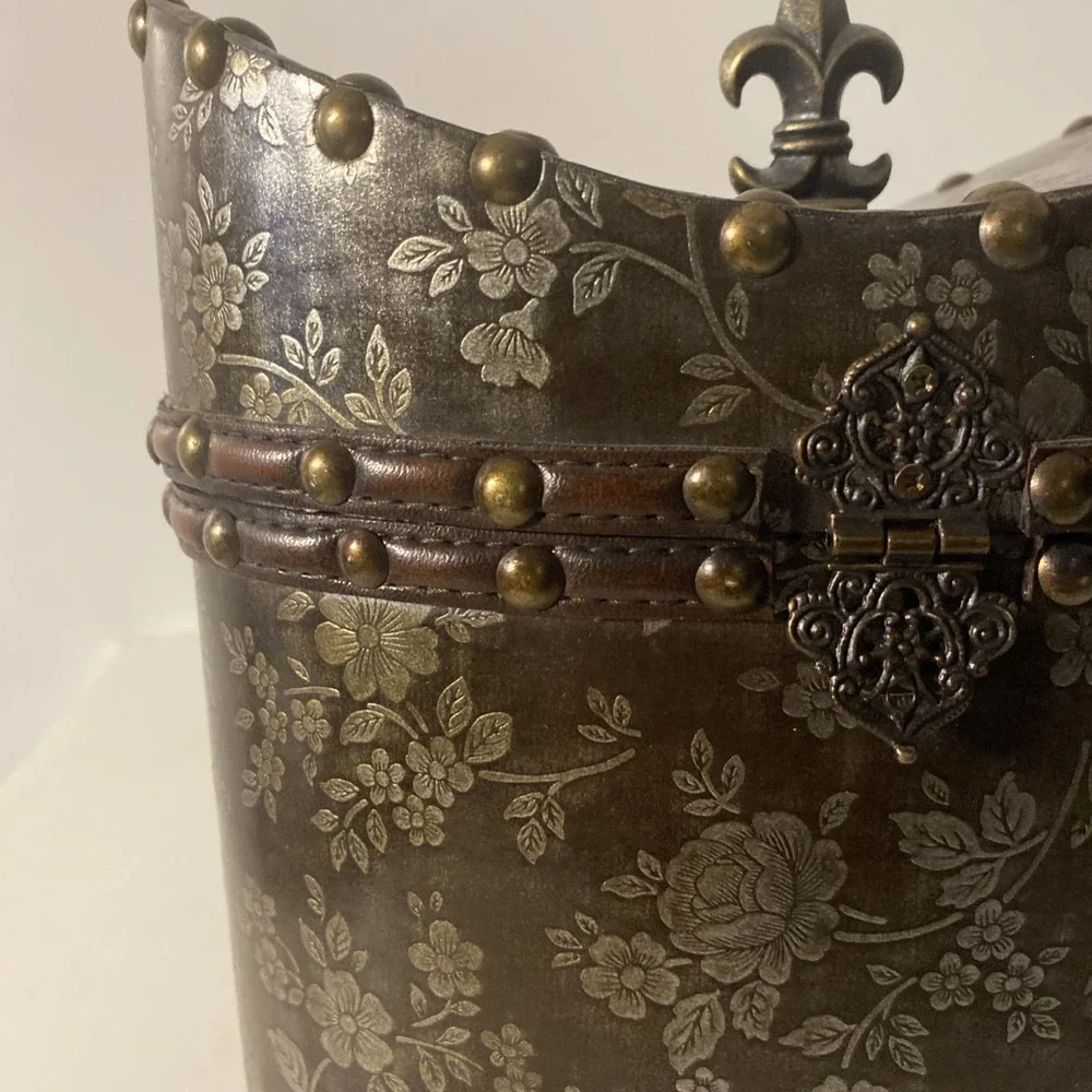 Horchow Storage Box Medium Brown Studded Home Decor Floral Paisley Print